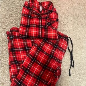 Red Plaid Button-Up Pajama Set